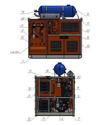 Основные элементы конструкции автономной насосной станции, пример для привода буровых установок